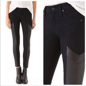 Rag & Bone The Grand Prix Motocross Dark Blue Skinny Jeans Leather Chevron